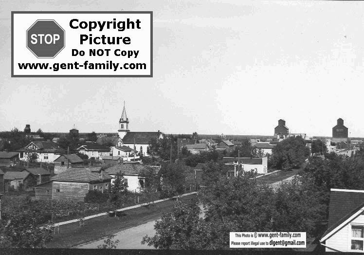 Looking NW with church and elevators in view