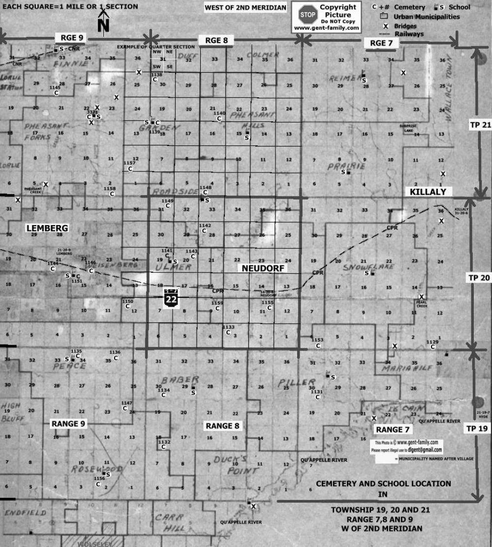 School, and Cemetery map for Neudorf and area.